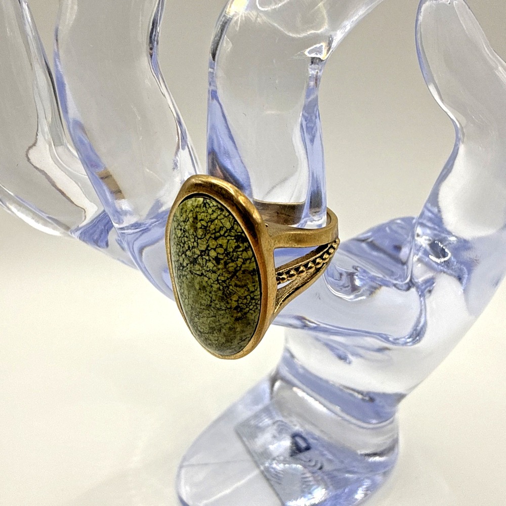 Barse Oval Green Turquoise Bronze Brass Tone Statement Ring Size 8 - Picture 3 of 7